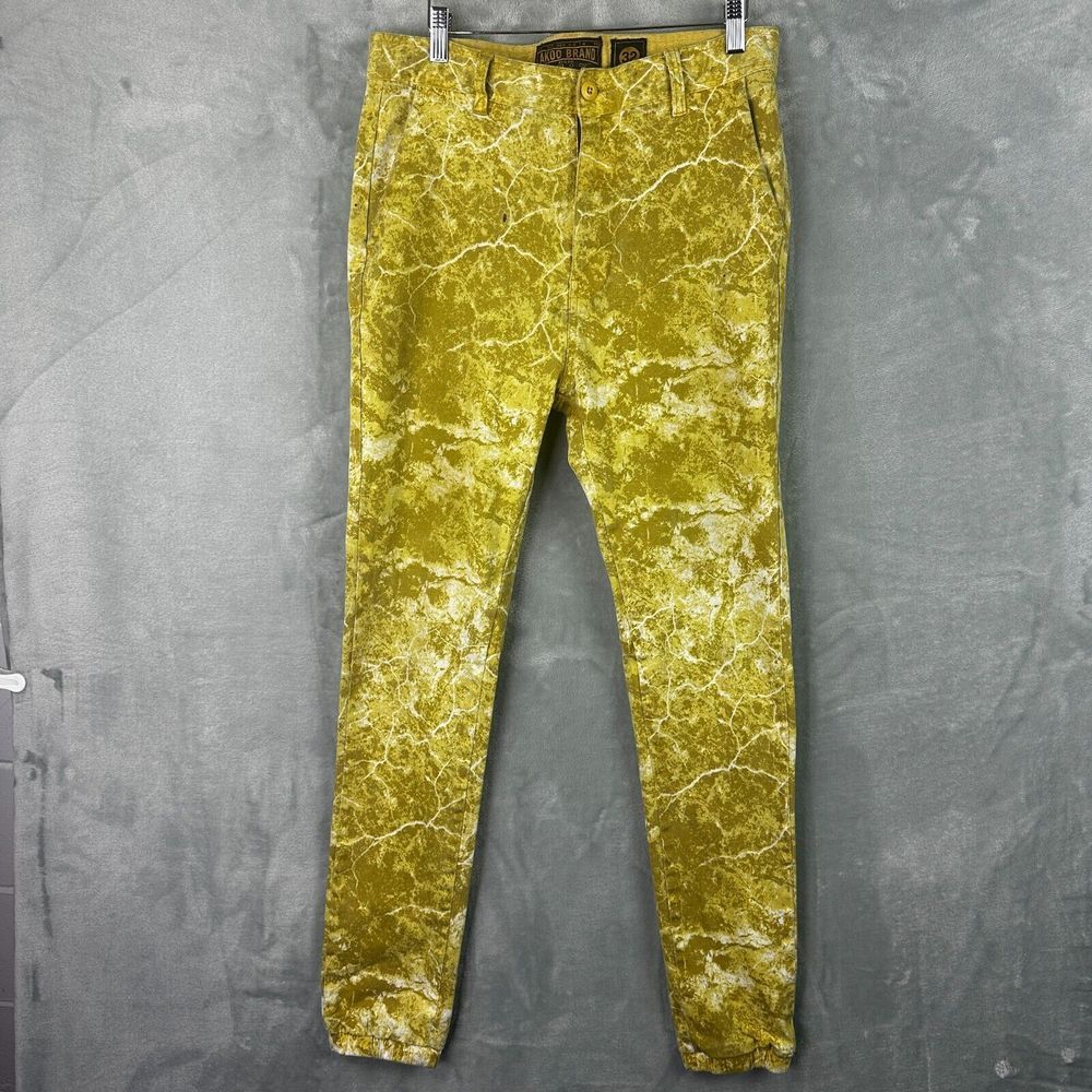 akoo‎ brand yellow gold splatter skinny pants mens 32 (31x29)